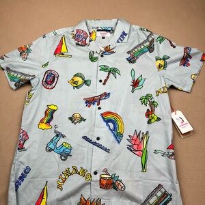 Roark Hinano Gonzo Luau Button Up Shirt, Hawaiian Fish Boat.  Classic Fit Sz L